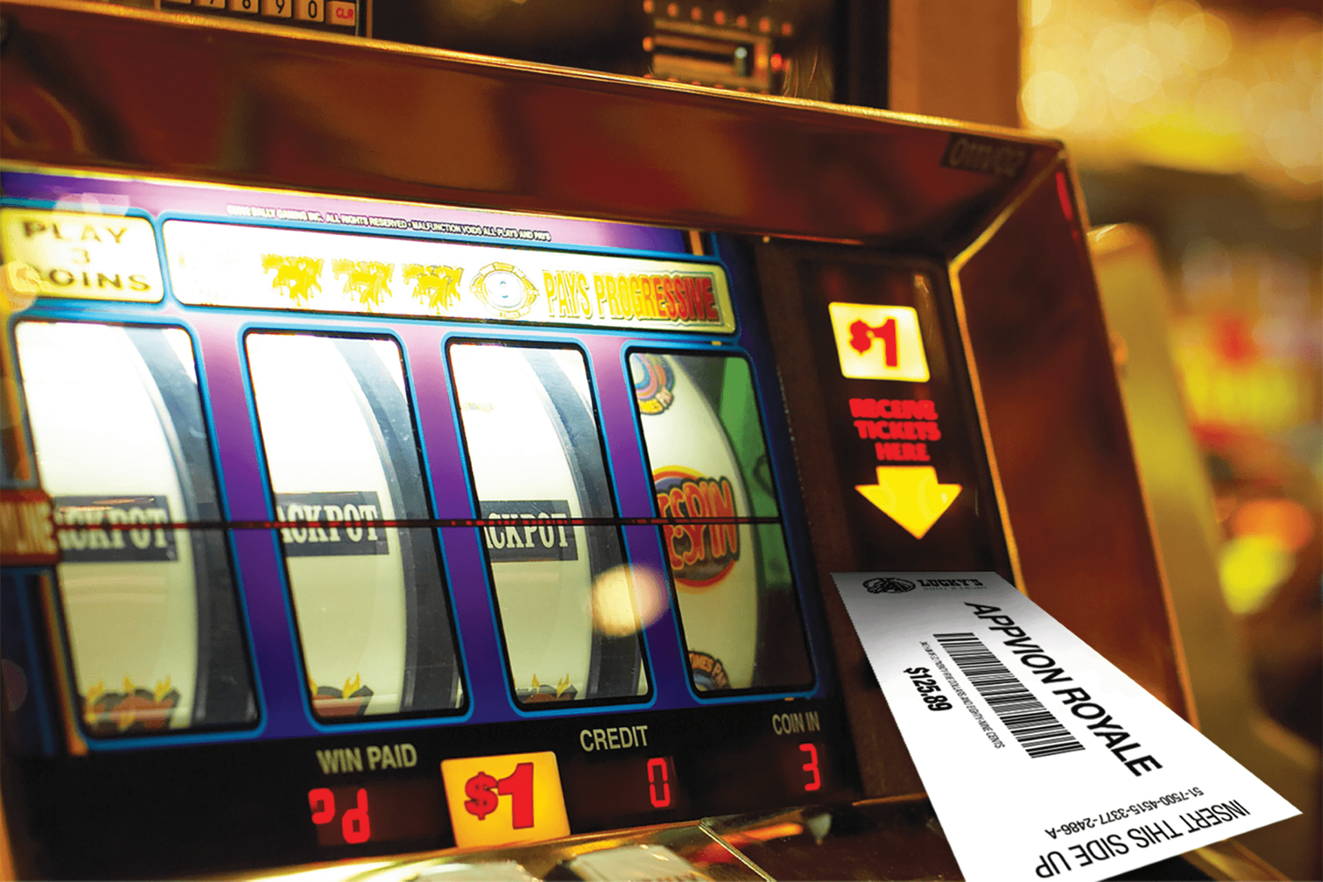 Slot machine issuing winning ticket